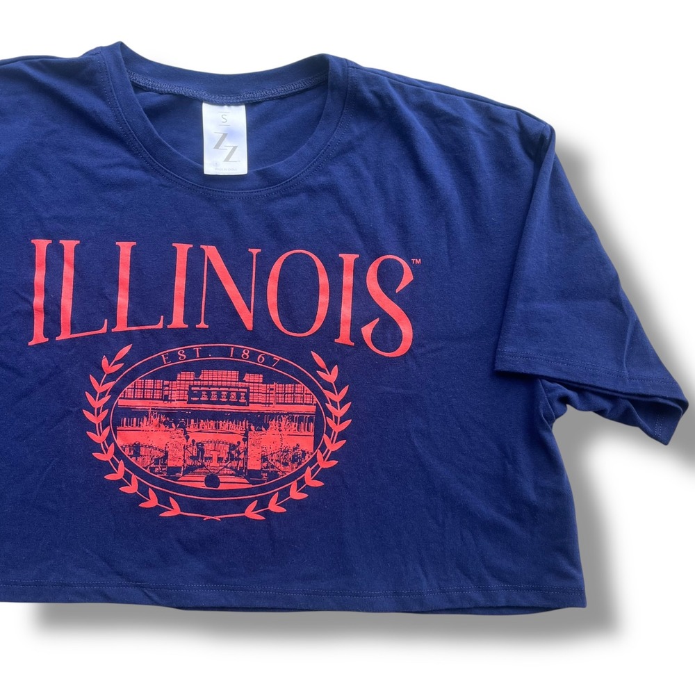 Z-Line Sm. Navy Blue Orange Illinois Fighting Illini Cropped Boxy T-Shirt Sporty